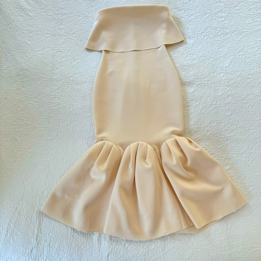 Strapless Midi Dress Bridal Cocktail Gown | Size US 0 | Cream Pink Ivory